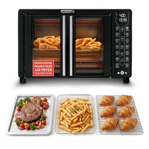 Gourmia Toaster Oven Air Fryer Combo 17 cooking presets 1700W french door digital air fryer oven 24L capacity accessories, convection rack, baking pan tray recipe book GTF7460,Large,Black