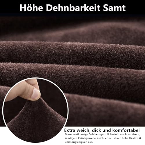 NAKIHOUSE Dicke Samt Sofa Überwürfe Sofabezug mit einem Kissenbezug, Superweicher Elastische Sofa Abdeckung in Kaffee Farbe für 1/2/3/4 Sitzer（L-förmiges Ecksofa erfordert Zwei）