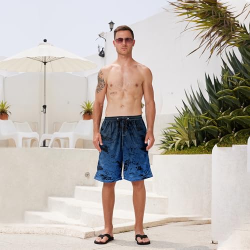 Ft Fenteng Mens Swim Trunks For Men, Gradient Blue Tropical Leaf Mens Board Shorts Swimwear Bathing Suit With Mesh Lining thumb #2