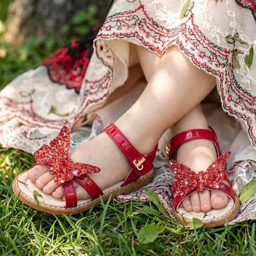 Image of THEE BRON Toddler Girls Sandals Wedding Flower Girl Dress Shoes Open Toe Flats