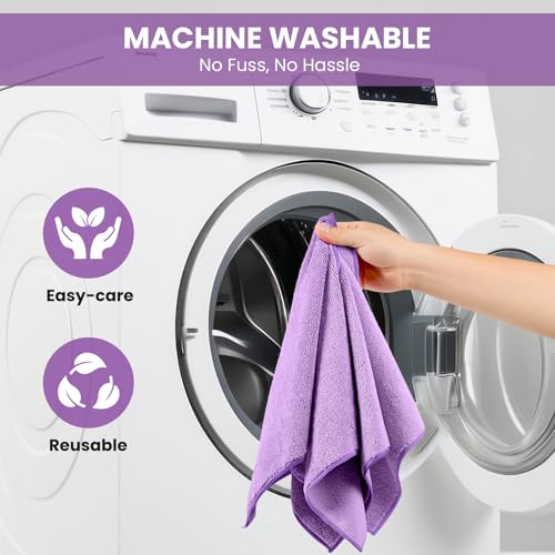 Image of SIFANGKE Microfiber Cleaning Cloth, 12 Pack Purple Cleaning Rags for Housekeeping, Reusable Microfiber Towels for Car, Kitchen, Bathroom and Household Cleaning Supplies, 11.8 inchX11.8 inch