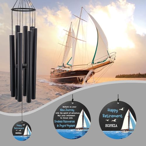Image of Personalized Retirement Wind Chimes for Outside, 36 inch Happy Retirement Gift for Women, Men, Coworker, Colleague, Boss, Teacher, Nurse, Friend, Going Away Garden Patio Decor