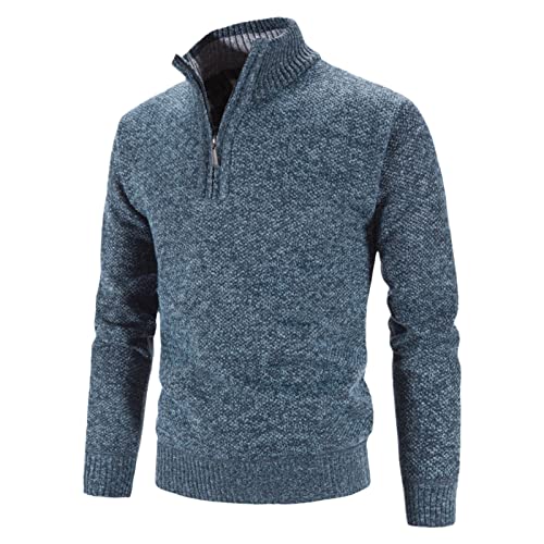 Pull en tricot pour homme chaud bleu XL demi fermeture éclair hiver unie