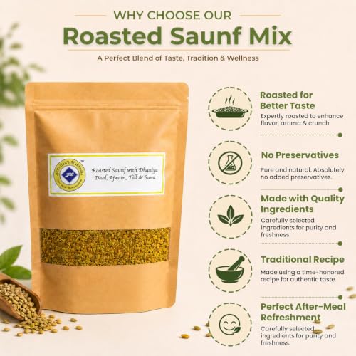 Image of Jyoti Ben's 5-Seed Roasted Digestive Mix Pack of 2 | Saunf, Dhaniya Daal, Ajwain, Till & Suwa | Natural Mouth Freshener | After-Meal Mukhwas | No Preservatives | 250g Each