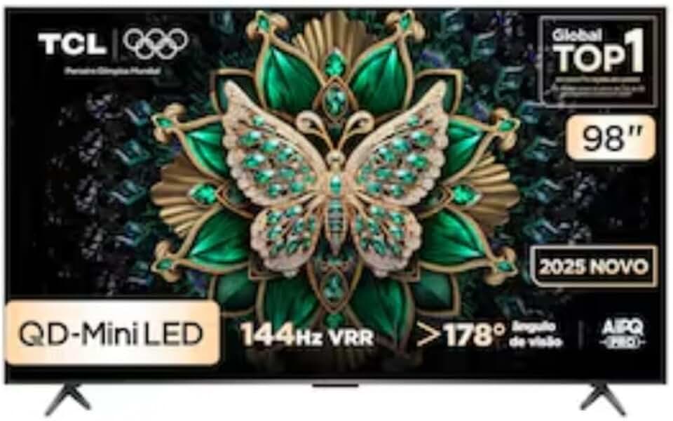 Smart TV TCL 98 Polegadas QLED Mini LED Matte 4K C6K WiFi Bluetooth Google TV 144Hz VRR HDR10+ 98C6K