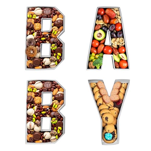 KitChocoLot Baby Charcuterie Board Letters, 10 Inch, 4 Pack Fillable Cardboard Letter Boxes, White Letter Trays for Food Chocolate Candy On Baby Shower, Birthday and Gender Reveal Decoration