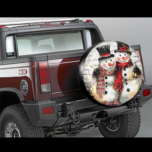 Image of Happy Snowman Spare Tire Cover for Rv Trailer Camper- Cute Xmas Winter Waterproof Wheel Protectors Cover Universal Fit for Truck SUV Travel New Year Outdoor-14 inch