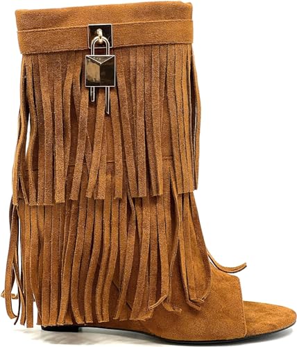 Cape Robbin Women's Tassel Bootie Fringe Hidden Wedge Heel Ankle Boots