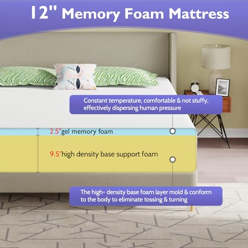 Image of FDW 12 inch Gel Memory Foam Mattress Medium Firm Mattresses for Cool Sleep Relieving Pressure Relief CertiPUR-US Certified Mattress in a Box,California King