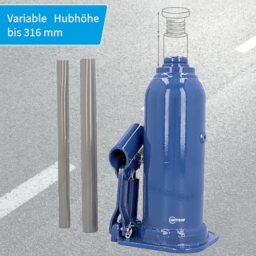 cartrend hydraulischer Wagenheber, Stockwagenheber, Stempel-Wagenheber, Tragkraft bis 2000 kg, gefertigt aus Qualitätsstahl