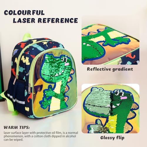 Toddler Backpack for Boys and Girls, Cute Dinosaur Backpack for Preschool or Kindergarten, Sequin School Bag Kids Backpack2