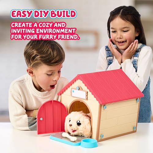 Little Live Pets – My Puppy's Home: interaktiver Hund mit DIY-Hundehütte zum Selbstaufbauen und spannendem Überraschungsmoment. Über 25 Verschiedene Geräusche und Reaktionen, Spielmuster wiederholbar