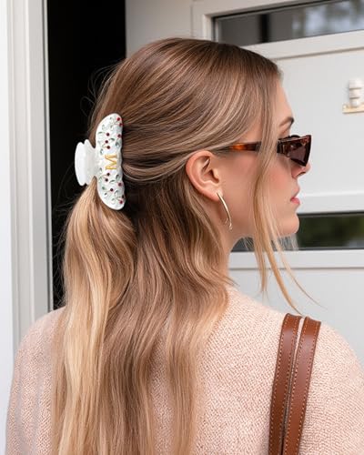 Image of AWAYTR Initial Hair Clips for Women Durable Monogram Claw Clips, Sparkling Rhinestone Cherry Letter Claw Clip Hair Accessories, Birthday Bridesmaid Gift (M)