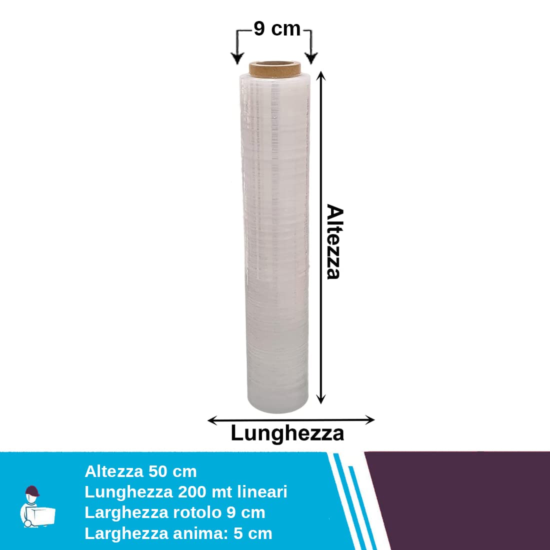 Confezione Da 40 Rotoli Di Pellicola Stretch Mano + 1 Dispenser - 23 My, 100 Mm X 150 M, Trasparente