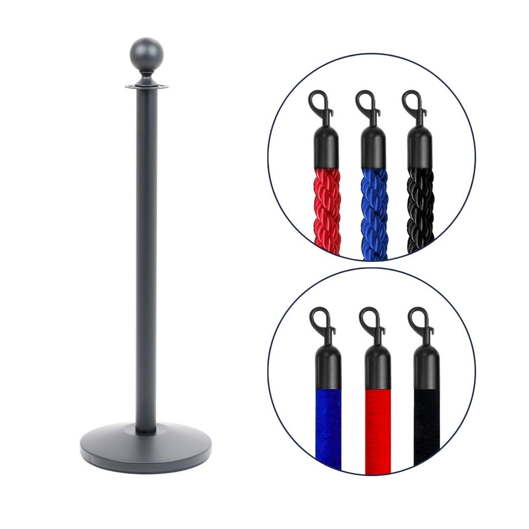 Danieli - Colonnina Segnapercorso per Cordoni Intrecciati 2 Metri. Base Conica con Anello Antiruggine in ABS Nero. Ideale come Paletti di Delimitazione in Hotel, Musei, Teatri. (Nero Opaco)