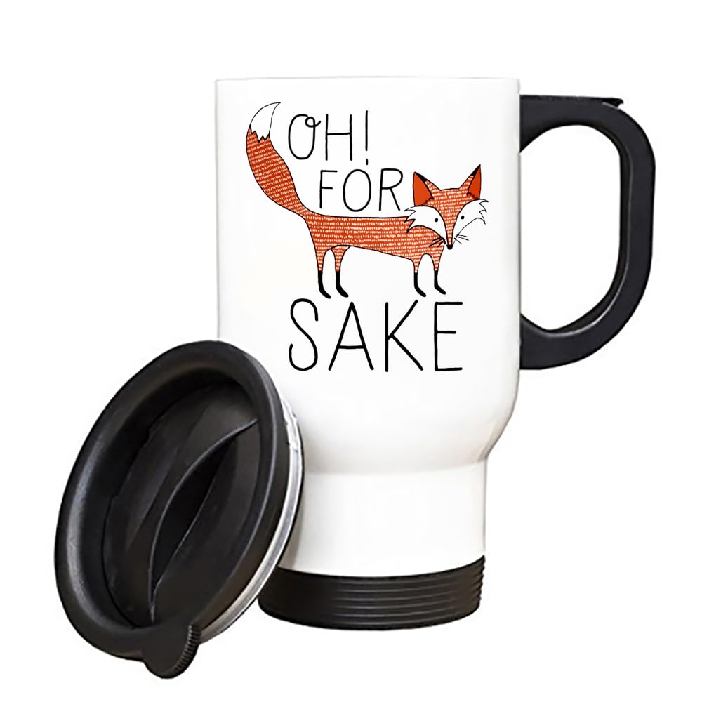 Giftme Oh for Fox Sake Mug, Cartoon Mug, Travel Silver White Tea Coffee Mug. (White)