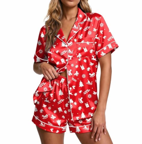 Image of Ekouaer Pajamas for Women Set Silk Satin Pjs Button Down Sleepwear Summer Loungewear Top and Shorts Lounge Set S-XXL