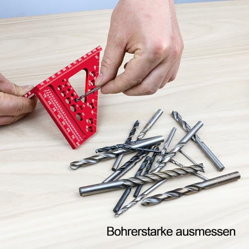 3D-Gehrungswinkel Multifunktional 22.5-90 Winkelmaß Aluminiumlegierung Hochpräzises Layout-Messwerkzeug Anreisswerkzeug Holzbearbeitungs-Messwerkzeuge für Tischler, Ingenieur Rote