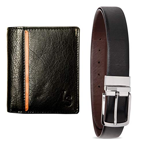LOUIS STITCH Men’s Leather Wallet and Belt Combo Luxury Collection Rich Leather Black (Italy_C53)
