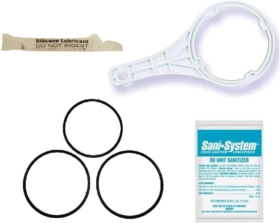 RO System Service Kit (L3OWS): (3) O-rings, (1) Cleaning Solution Packet, (1) Silicone Lubricant, (1) Wrench