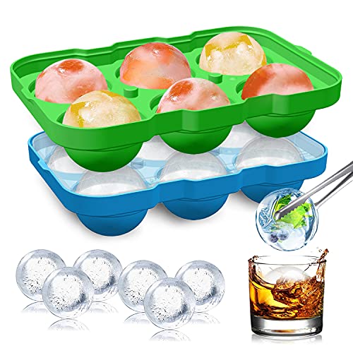 2 Pack Round Ice Cube Mold,Ice Cube Trays for freezer,Whiskey,Cocktail,Reusable Plastic Ice Cube Maker Mold with lid 1.8 inch Ice Ball