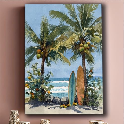 Décoration murale tropicale surf turquoise avec cadre 20x30cm