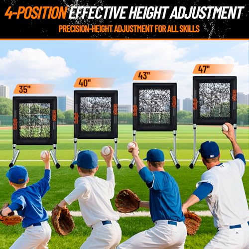 Image of Pitching Net, 9 Hole Baseball & Softball Pitching Net with Strike Zone, Adjustable Pitching Target with 9 Pocket Design, Portable Pitching Practice Equipment