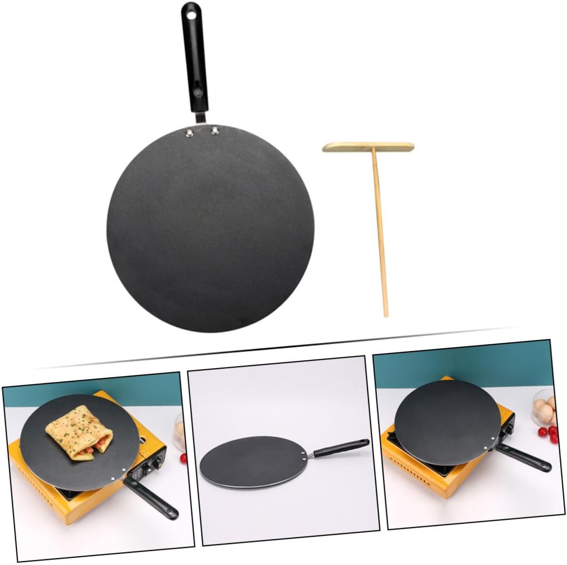 Garneck Nonstick Pancake Frying Pan Aluminum Alloy Skillet Wooden Spatula 12-inch Griddle for Kitchen Cooking Suitable for Stovetops for Pancakes and Crepes