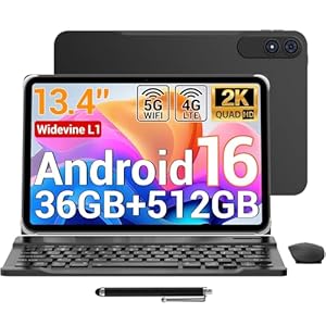 LORDWIT Tablet 13, 4 Zoll Android 16, 120Hz Display, 36GB RAM + 512GB ROM/1TB TF, 4G LTE Dual SIM, 2.2GHz Gaming, 5G WiFi, Widevine L1/GPS/11580mAh/13MP, inkl. Tastatur/Hülle/Stift/Maus/K...