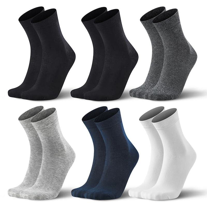 Mens black dress socks size 9-12,Plain polo crew cotton socks,6 pairs,Gift BOX, Comfortable and breathable