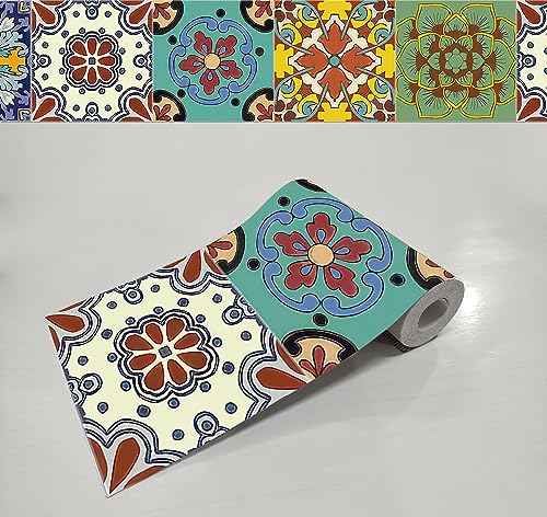 Image of WallDesign Spanish Glaze Tile Sticker - 30 Self - Adhesive Stickers For Cupboard, Panel, Cabinet, Furniture, Table, Glass, Wall - 4 In X 10 Ft Border, 304.8 Cm-Self-Adhesive