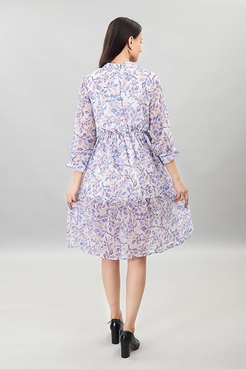 Image of A-Line Floral Printed Fit & Flared Western Brown Dress for Women | One Piece Midi Dress for Women Stylish Western Printed Dresses