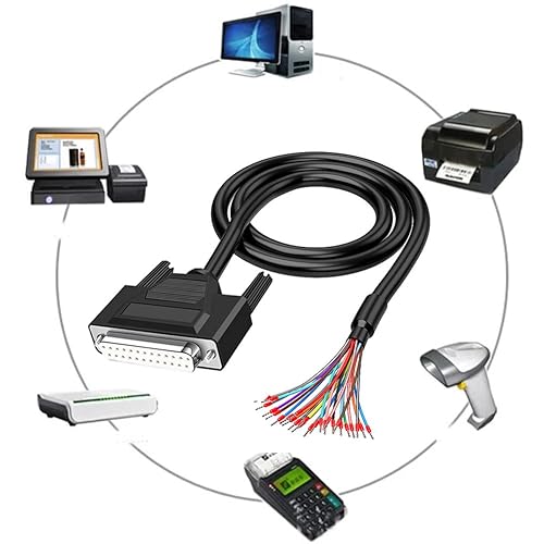 Miniatura 8 de Jienk Cable de extensión serie RS232 de 25 pines, 24 AWG, 24 AWG, conector chapado en oro de 25 pines con cable abierto de extremo de cable desnudo