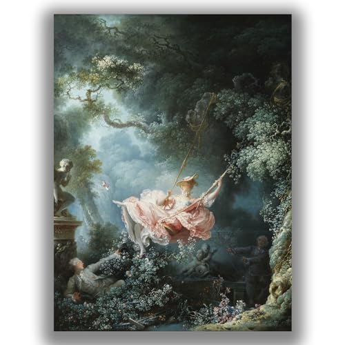 Yomcut Jean-Honoré Fragonard Wall Art. Swing Poster - Landscape Oil Painting Reproduction. Retro Painted Modern Bedroom Living Room Office Aesthetic Decoration Unframed(12x16in/30x40cm)…