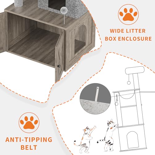 Árbol para gatos 2-en-1 con caja de arena oculta gris miniatura 3