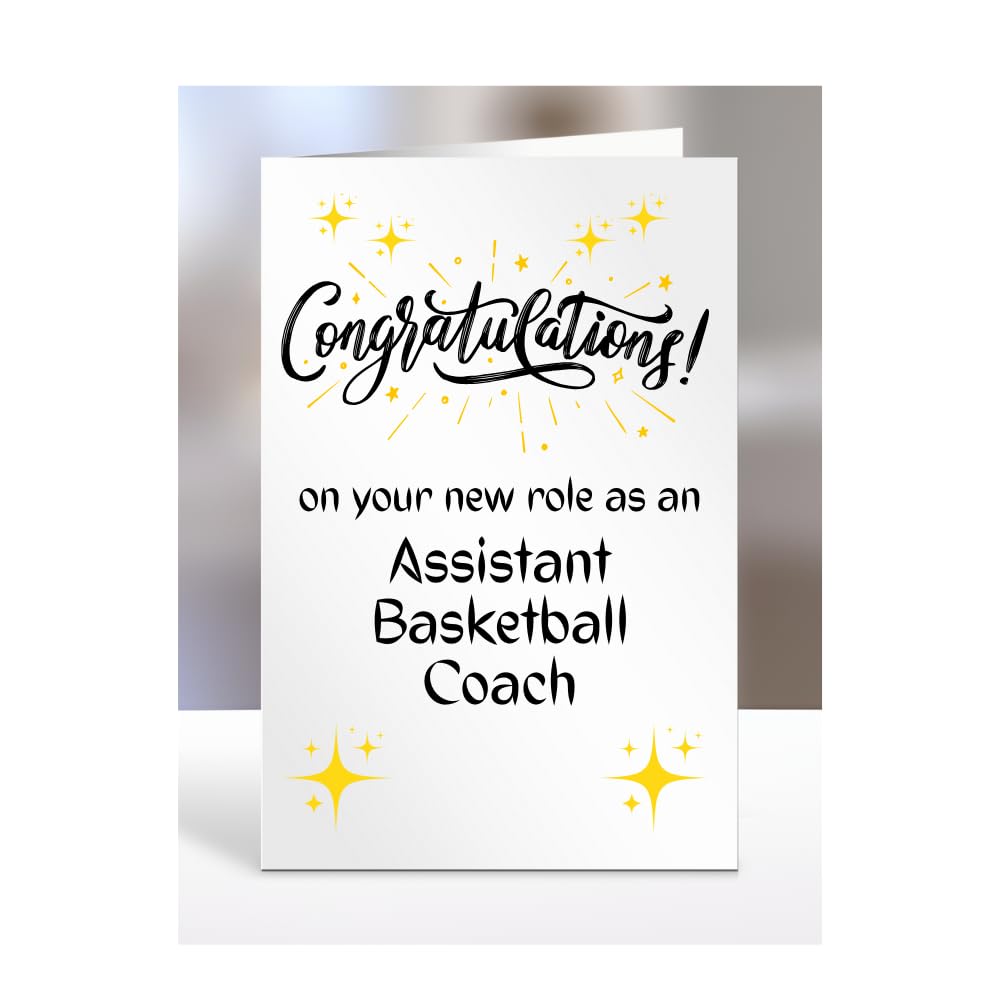 Congratulations on your new role as Assistant Basketball Coach card, for men, women, colleague, boss, manager, supervisor, friend, gifts or presents, A5-222a_56 — image 1