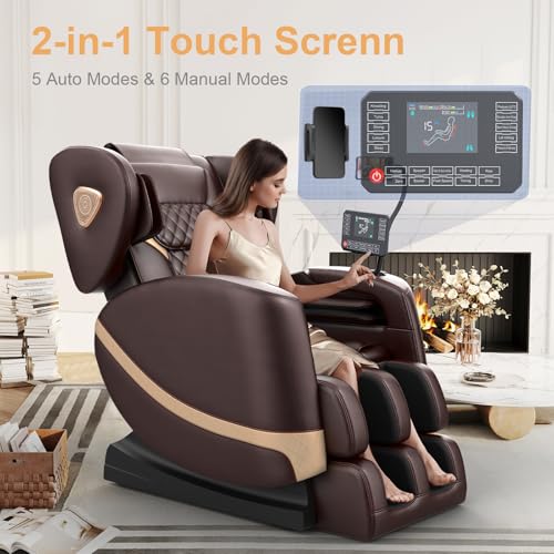 FURNIMAT 2026 Massage Chair Full Body, Zero Gravity Massage Chair with 10 Fix Rollers, Airbags, Heating, Foot Massage, Auto Modes, Bluetooth Speaker, Smart Screen Controller(Brown Premium) - Image 5