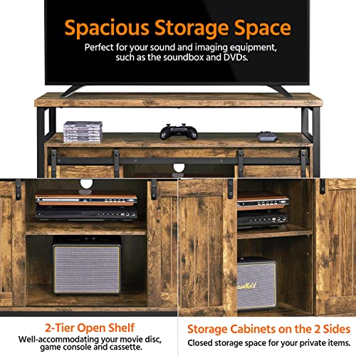 Yaheetech Rustic Tv Stand With 2 Storage Cabinets For 55 Inch Tv, Entertainment Center With Sliding Barn Doors & Height Adjustable Shelves, Tv Console For Living Room #TOP6