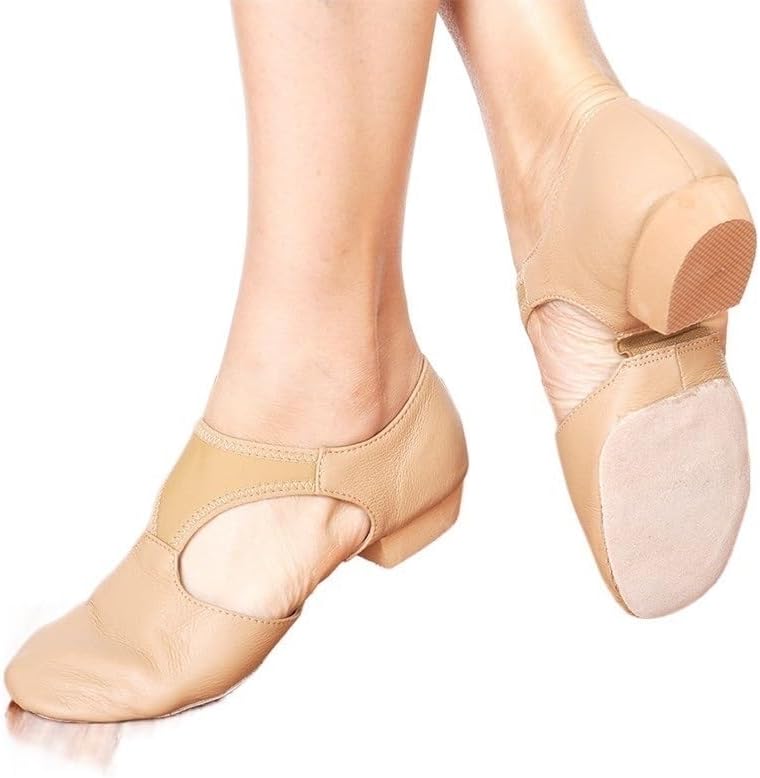 Ballet Shoes Genuine Leather Stretch Arch Grecian Sandals Jazz Dance Shoes Women Ballet Jazzy Dancing Teacher Sneaker Sandals Excercise Gym Dance Shoes(Tan,40)