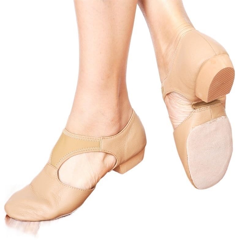 Véritable Cuir Extensible Arc Grec Sandales Jazz Chaussures de Danse Femmes Ballet Jazzy Danse Professeur Sneaker Sandales Exercice Gym(Tan,36)