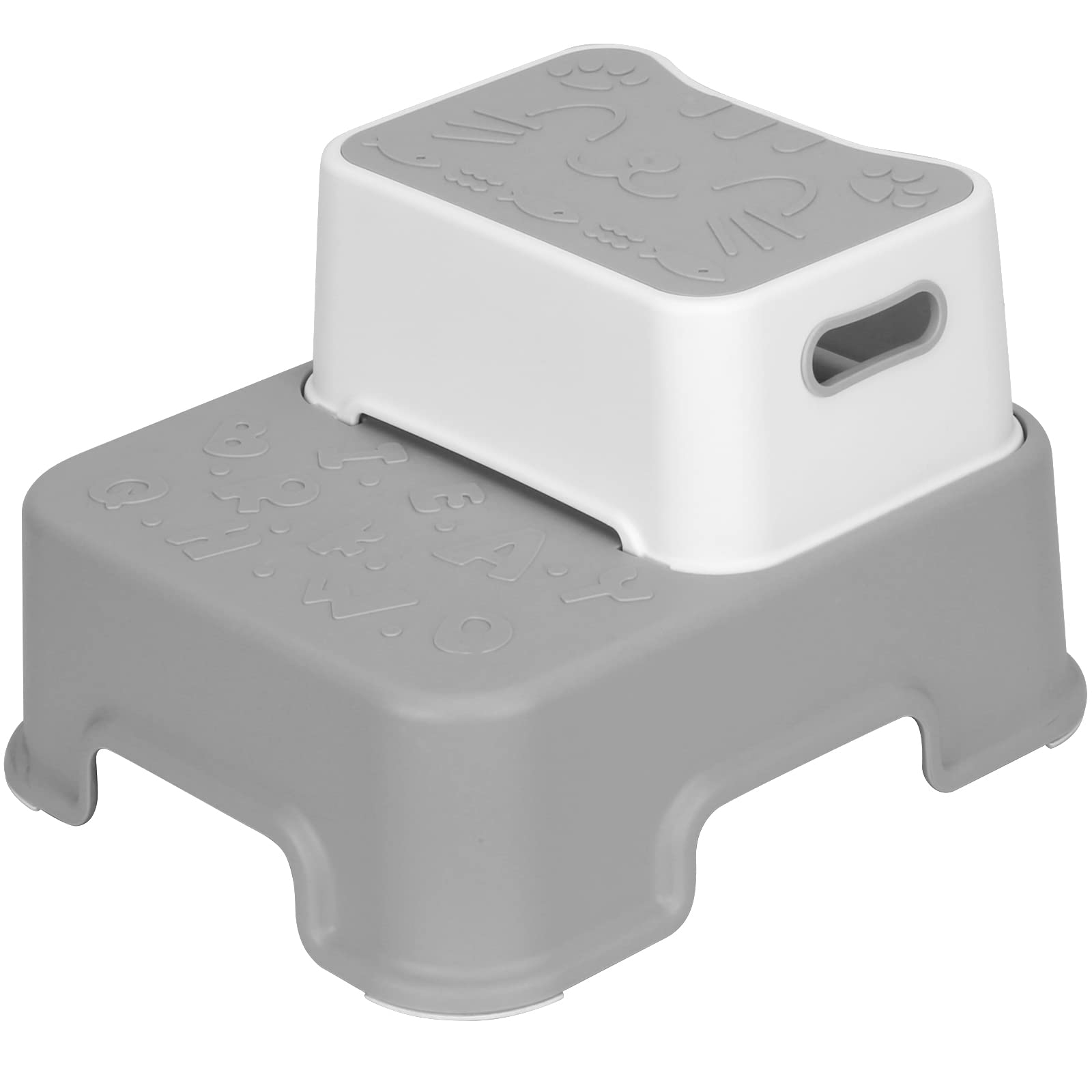 2 Step Stool for Kids and Toddler,Anti-Slip Sturdy Bathroom Toilet Step Stools,Double up Stool with Soft Grips,for Potty Training,Sink,Kitchen(Gray)