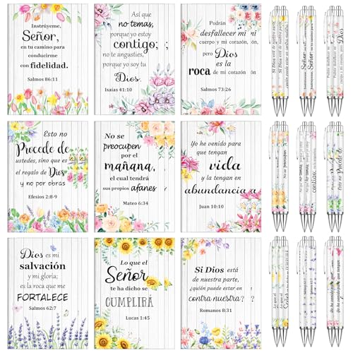 Lot de 36 carnets de notes et stylos avec verset de la Bible floral