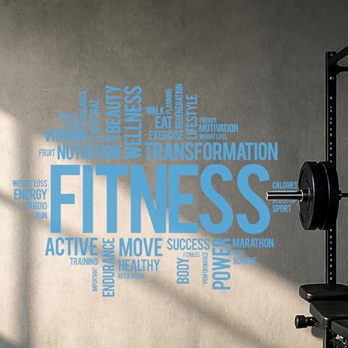 Vinyl Wall Decal Fitness Word Cloud Healthy Lifestyle Gym Motivation Stickers Large Decor (ig3825) Sky Blue