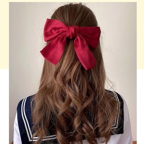 GWAWG 3PCS Bow Hair Clip,Hair Bows Barrettes Solid Color,Soft Satin Silky Hair Bows for Women Girls(Black, Red, and Blue) - Image 4