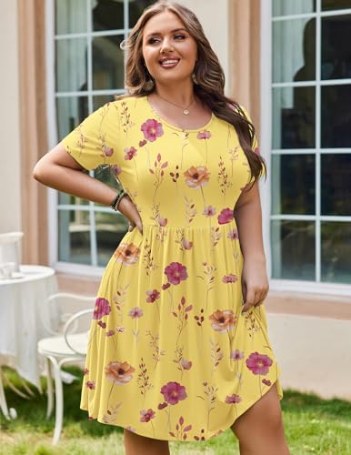 Image of IN'VOLAND Womens Plus Size Summer Dress Short Sleeve Casual Mini Dresses Empire Waist T-Shirt Dress with Pockets