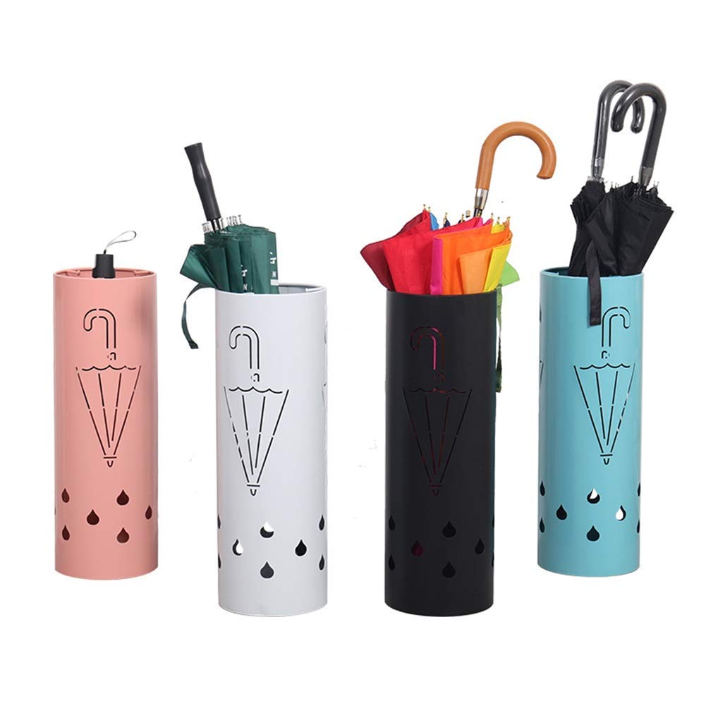 DFGHNBVC Multi-Functional Wrought Iron Umbrella Stand With Hooks – Stylish Storage For Long/Short Umbrellas Black White Pink Blue 52X18Cm – Home Nization Solution
