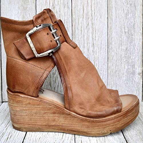 High Top Sandals for Women Platform Summer Vintage Casual Fish Mouth Open Toe Buckle Hollow Chunky Wedge Sandals Comfy Ladies Outdoor Roman Shoes4