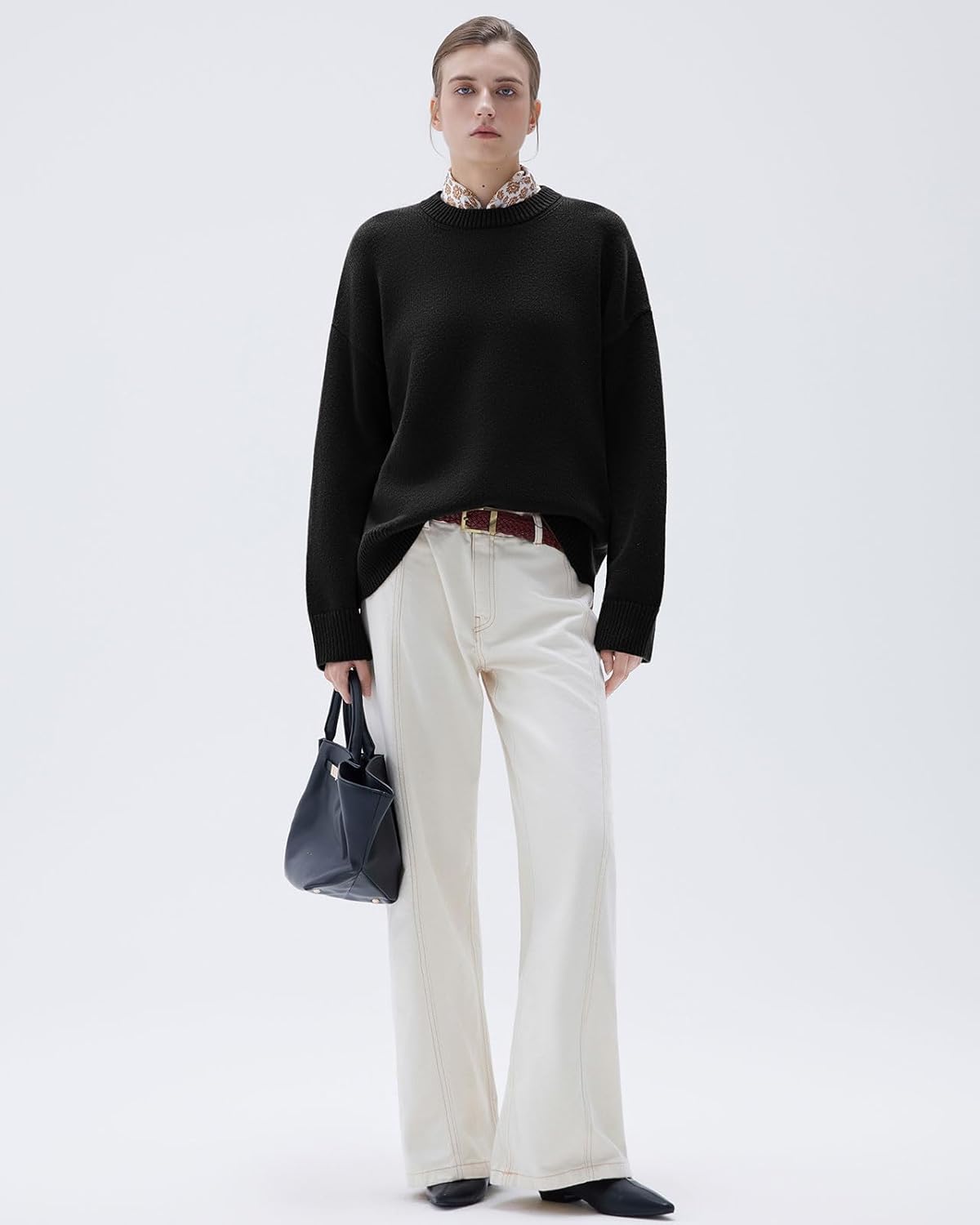 SUUKSESS Women Cashmere Blend Oversized Crew Neck Long Sleeve Pullover Sweaters - Image 3