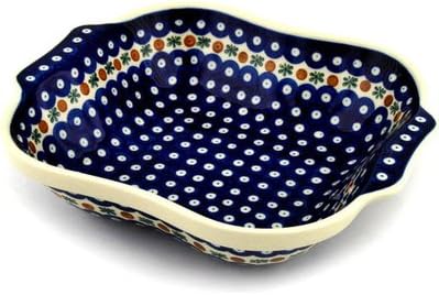 Polmedia Polish Pottery Square Baker with Handles - Mosquito Pattern Handmade in Boleslawiec Poland by Ceramika Artystyczna + Certificate of Authenticity