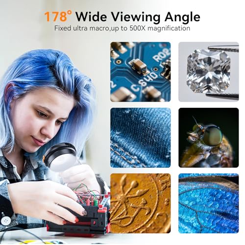 Image of Handheld Digital Microscope for Kids Upgraded Foldable Microscope 1080P AF Lens 2.0inch IPS Color Screen,200w Pixel,500x Magnification,Built-in 8 LED Lights Compatible with Windows,Mac OS(Black)